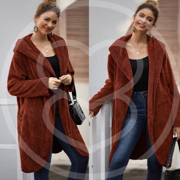 Olive oversized Open Front Hoodie jacket teddy - Picture 5 of 11